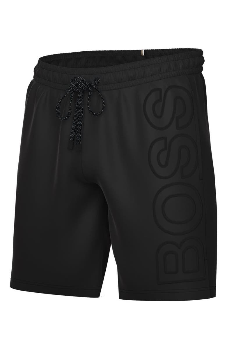 BOSS Whale Logo Swim Trunks, Main, color, Black