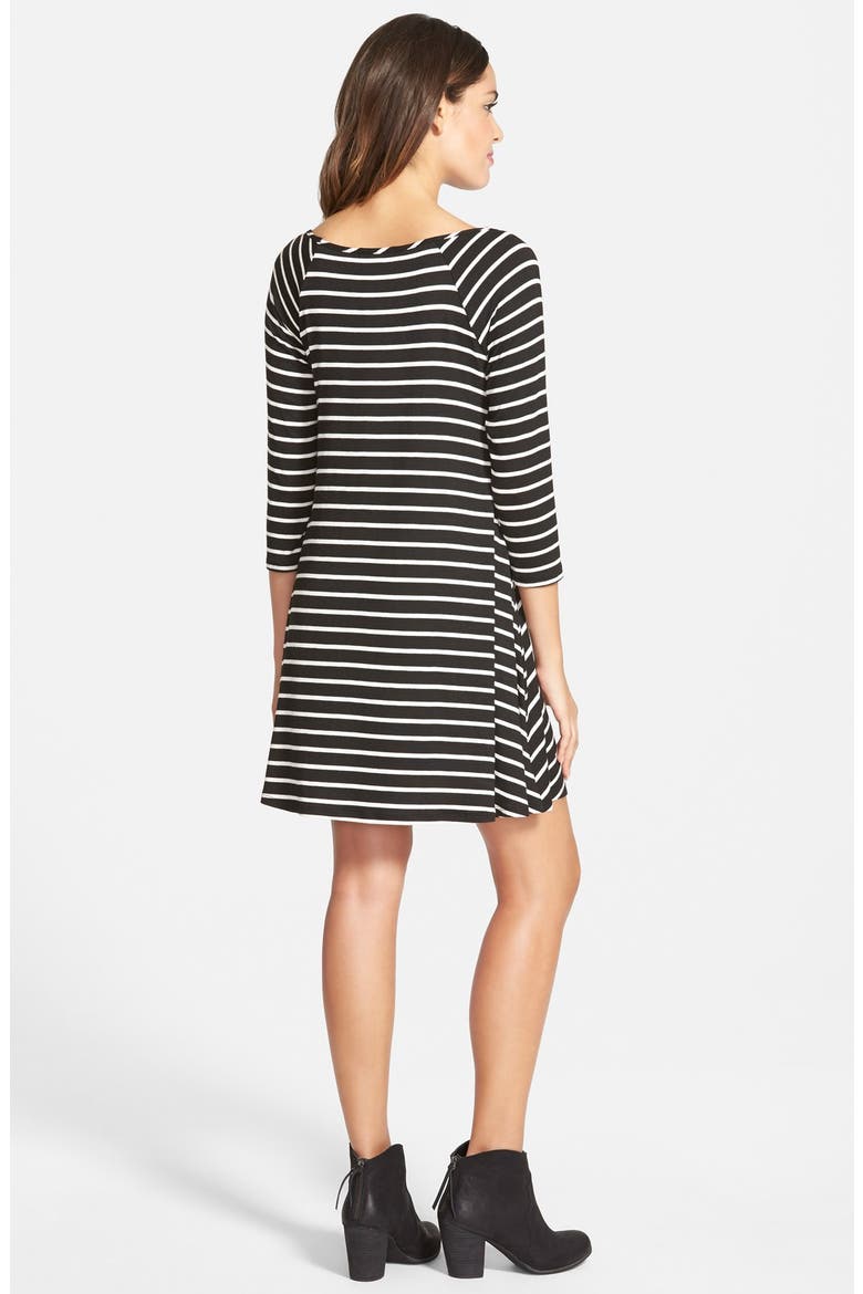 Three Quarter Sleeve Knit Shift Dress, Alternate, color, BLACK/ IVORY