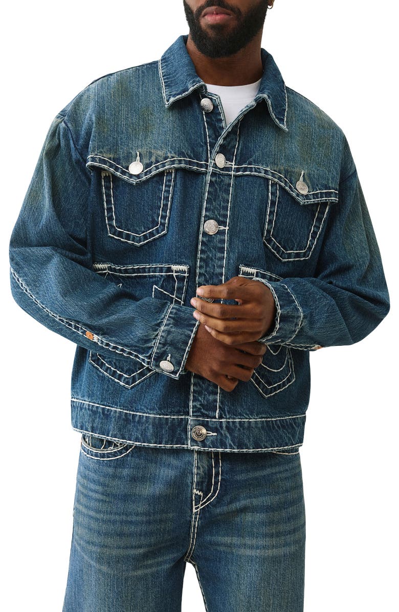 True Religion Drop Shoulder Denim Jacket, Main, color,