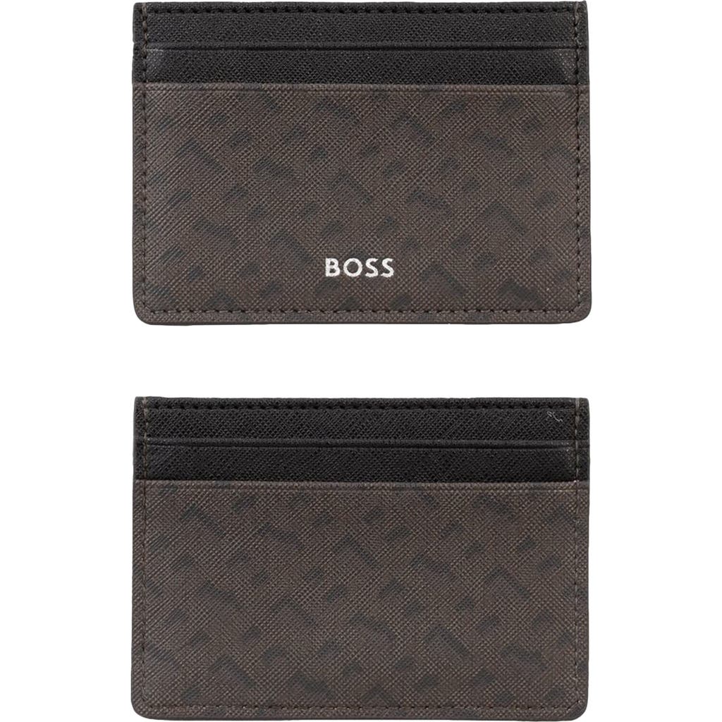 Hugo Boss Hugo Zair Bonded Leather Card Holder In Brown