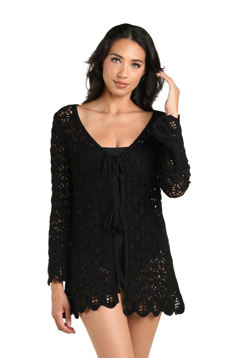 Serenity Tie Front Cotton Blend Cover-Up Tunic, Alternate, color, BLACK