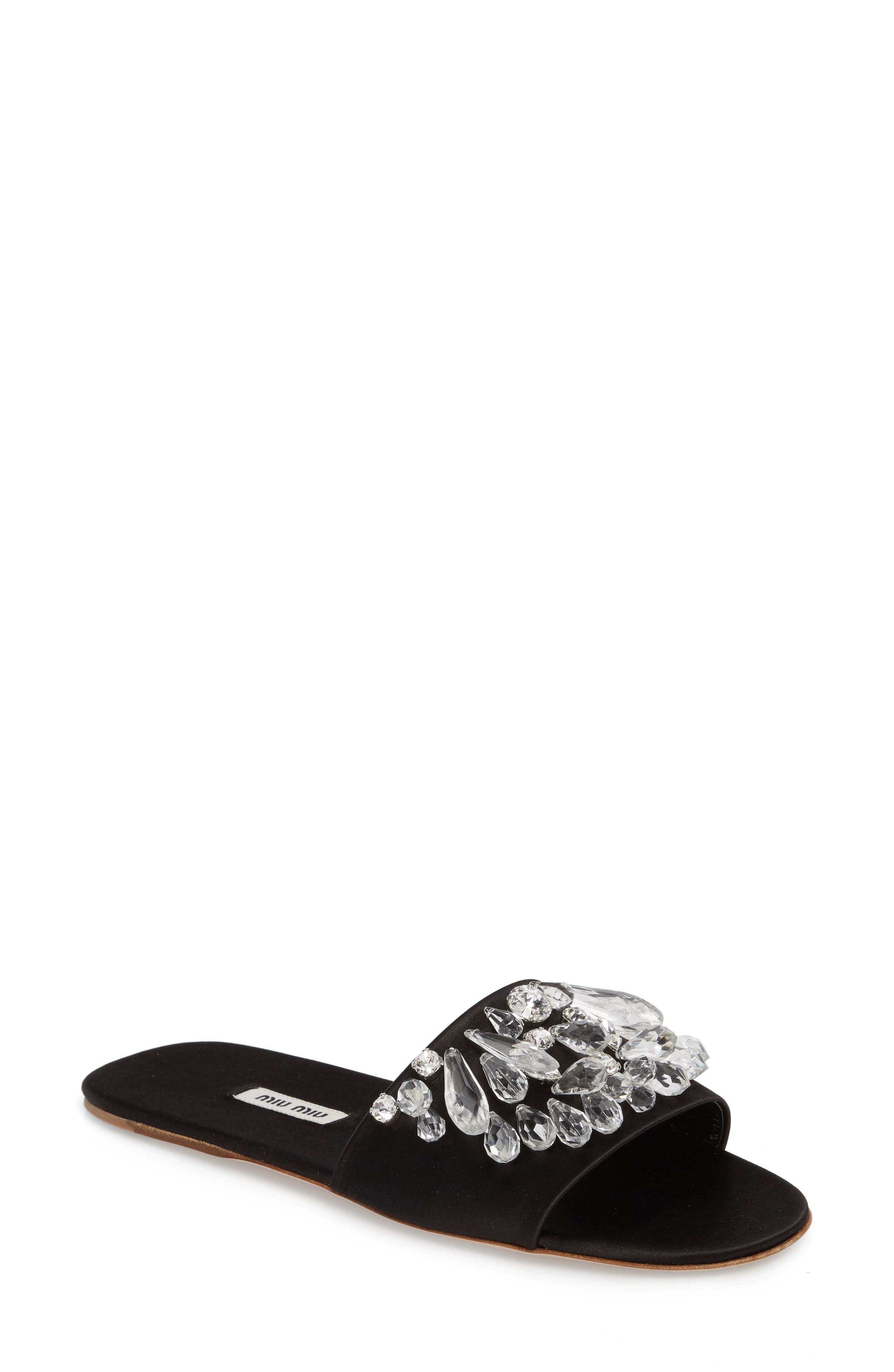 Miu Miu Embellished Slide Sandal, Main, color, 