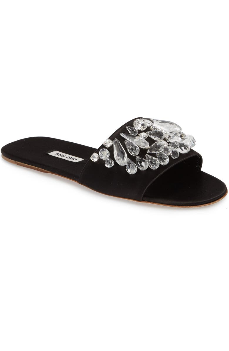 Miu Miu Embellished Slide Sandal, Main, color,