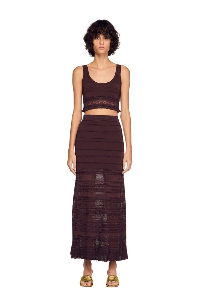 SANDRO Pointelle knit maxi skirt, Main, color, Brown