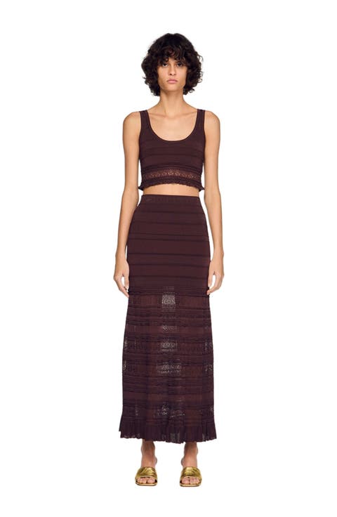Pointelle knit maxi skirt