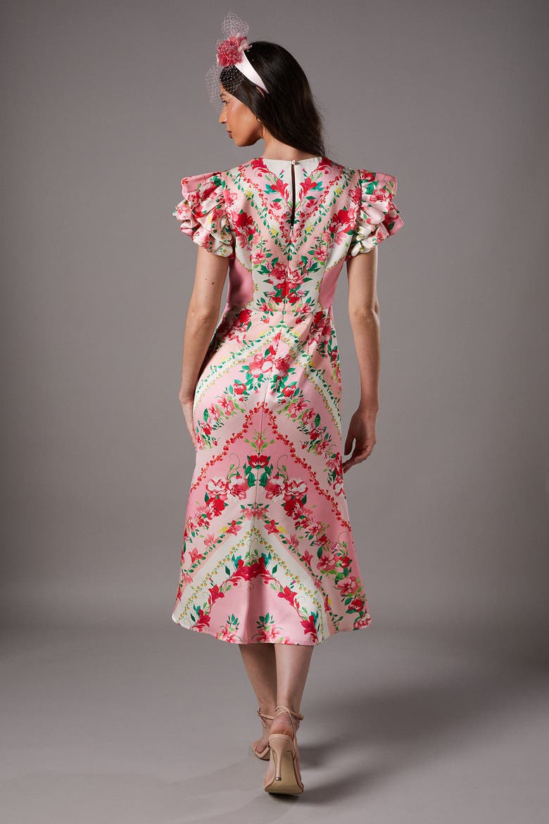 Lisa Printed Ruffle Hem Midi Dress, Alternate, color, Pink