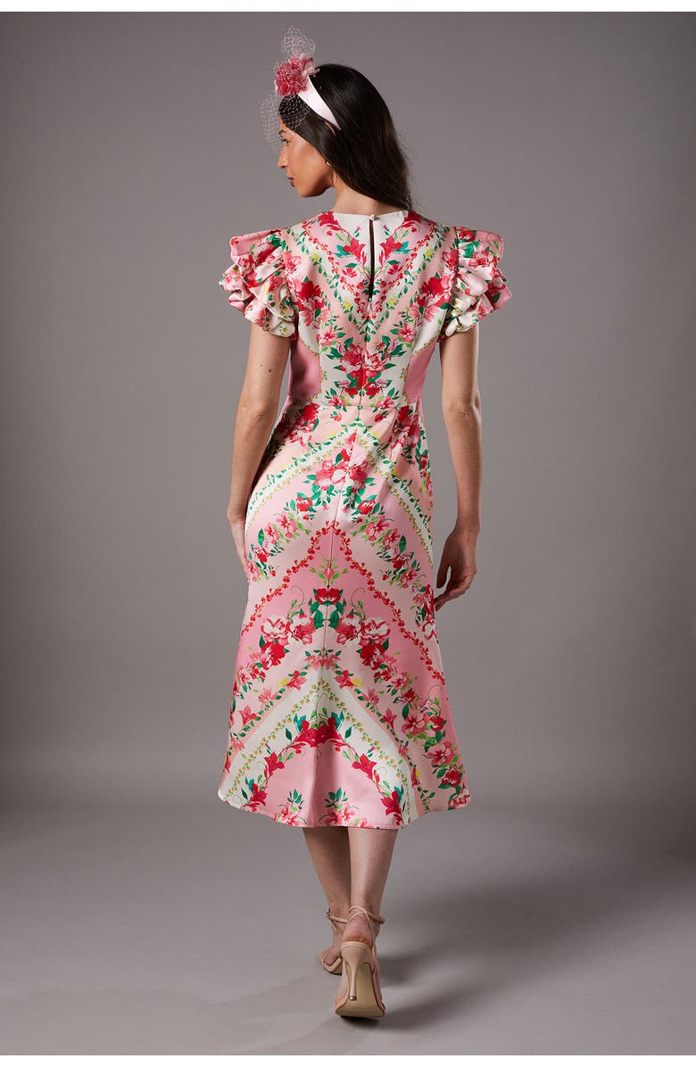 Coast Lisa Printed Ruffle Hem Midi Dress, Alternate, color, Pink