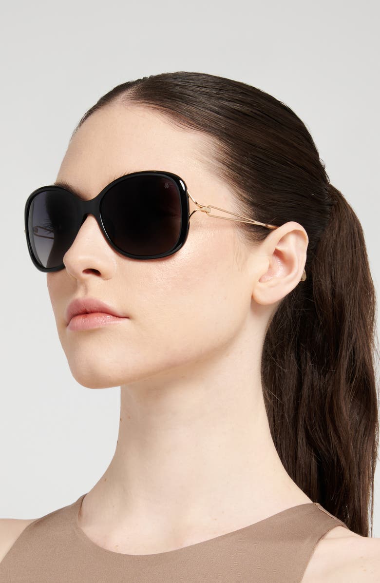 Stuart Weitzman 58mm Polarized Gradient Square Sunglasses, Alternate, color, Black/ Grey Sf Pz Ar