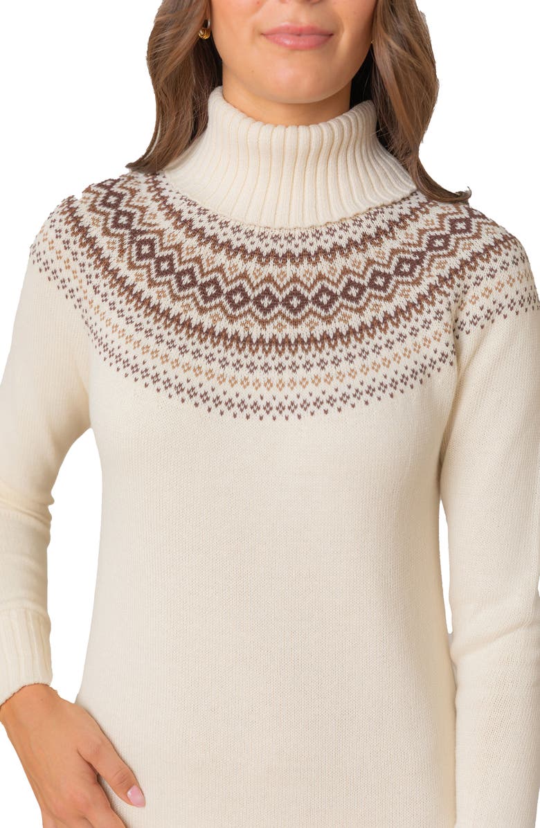 Hope & Henry Organic Long Sleeve Turtleneck Intarsia Sweater Dress, Alternate, color, Ivory Fireside Fair Isle