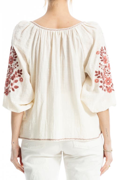 Max Studio Embroidered V-neck Ballon Sleeve Blouse In White