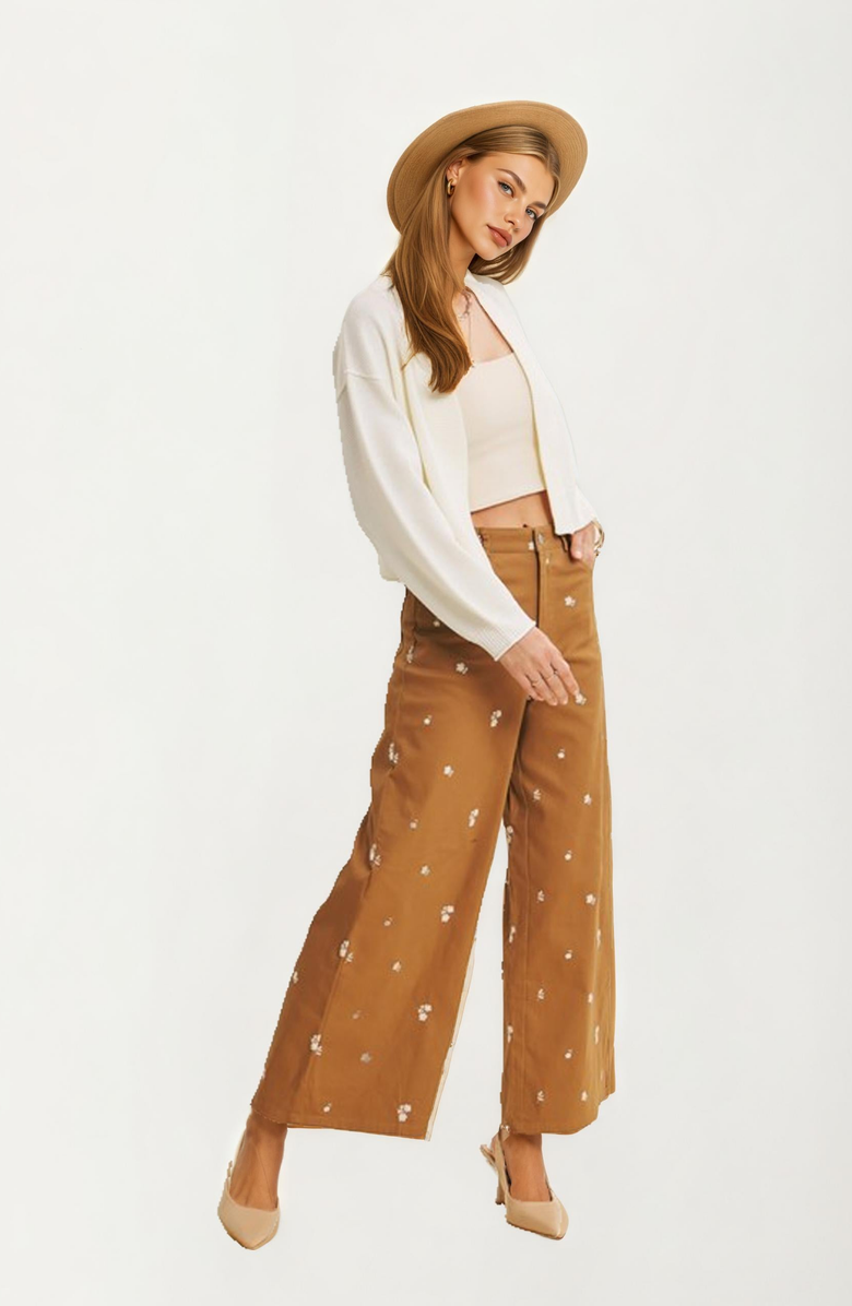 Knit and Lounge Delicate Embroidered Floral Wide-Leg Cropped Pants, Alternate, color, 