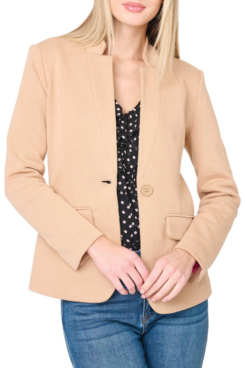 Inverted Notch Collar Cotton Blend Knit Blazer, Alternate, color, CAPPUCCINO