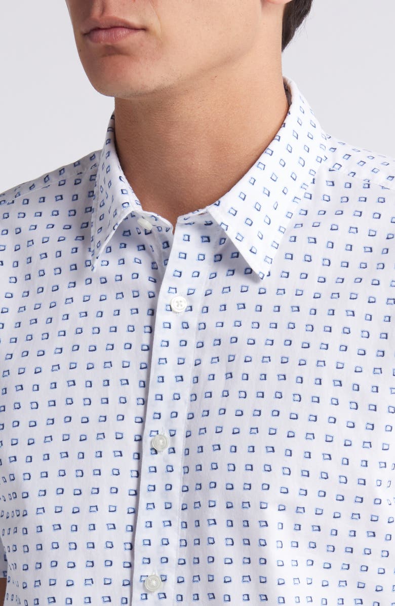 BOSS Roan Geo Print Short Sleeve Button-Up Shirt, Alternate, color, White