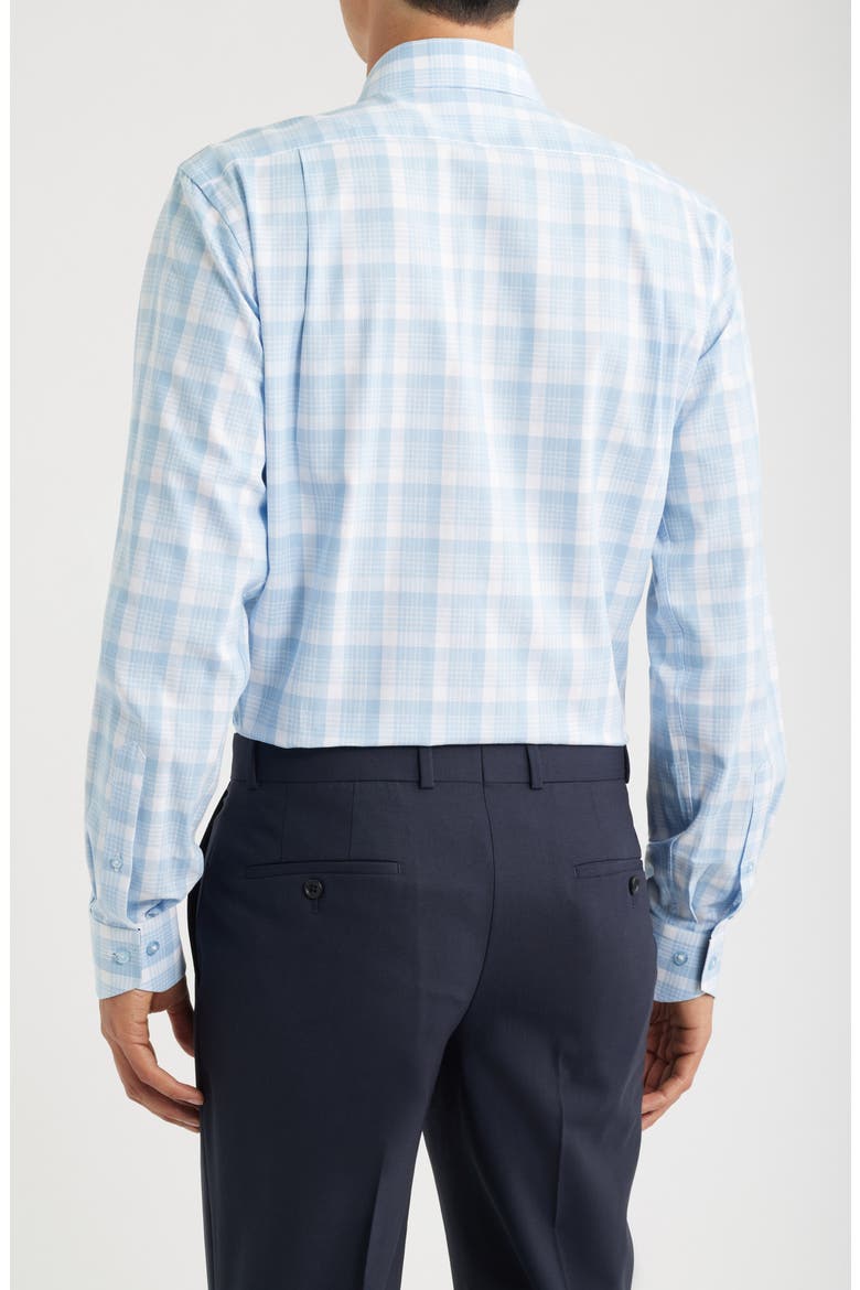 Trim Fit Plaid Check Cotton Dress Shirt, Alternate, color, LIGHT BLUE