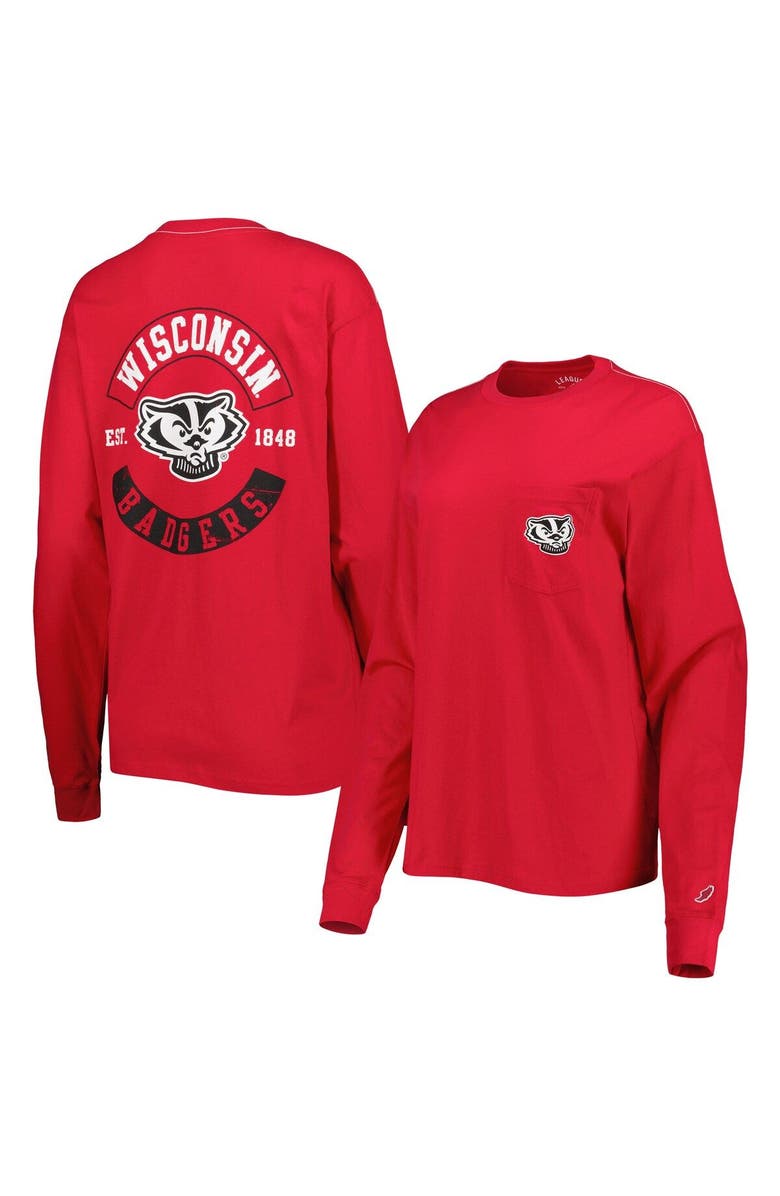 LEAGUE COLLEGIATE WEAR Women's League Collegiate Wear Red Wisconsin Badgers Oversized Pocket Long Sleeve T-Shirt, Main, color, 