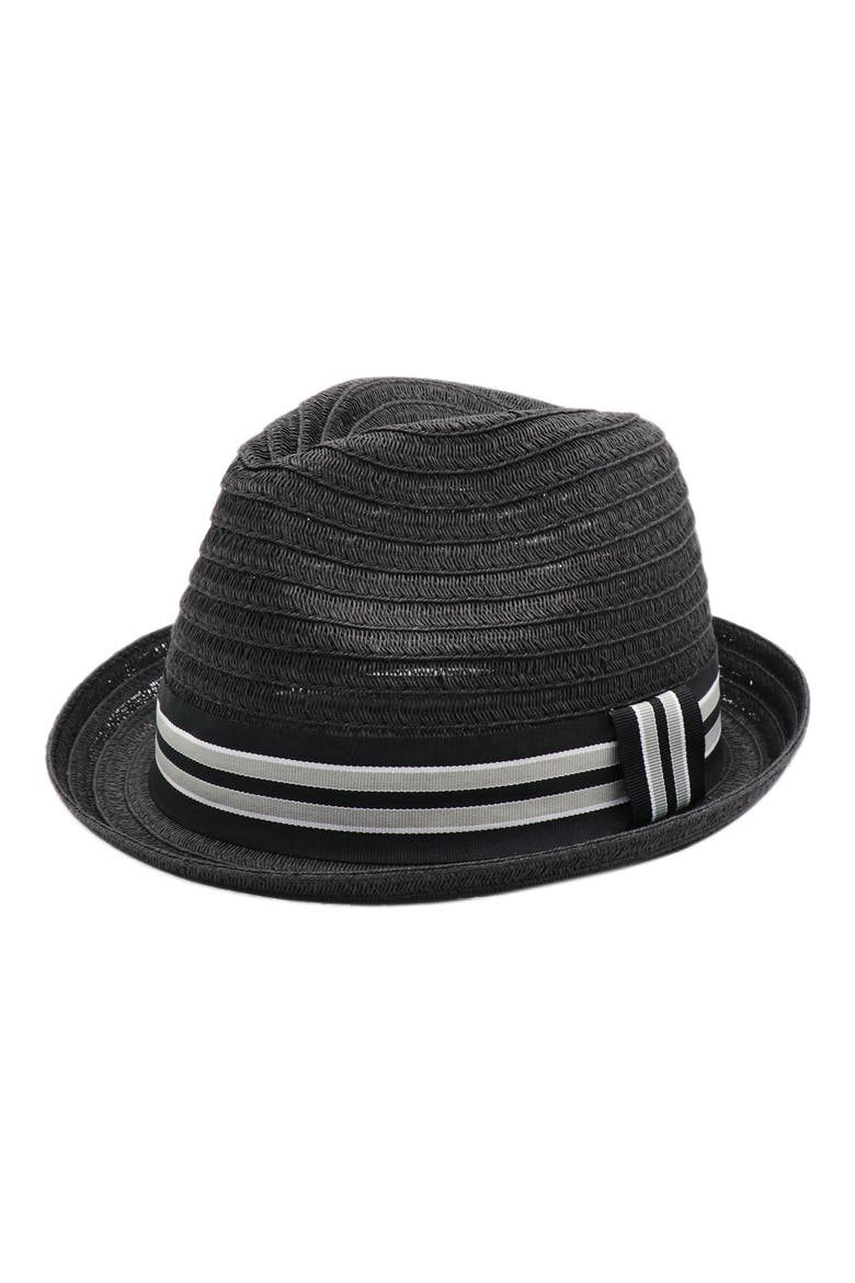 Packable Trilby Straw Fedora Hat, Main, color, BLACK