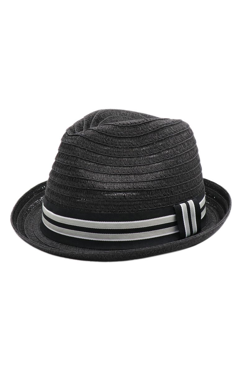Bruno Magli Packable Trilby Straw Fedora Hat, Main, color, Black