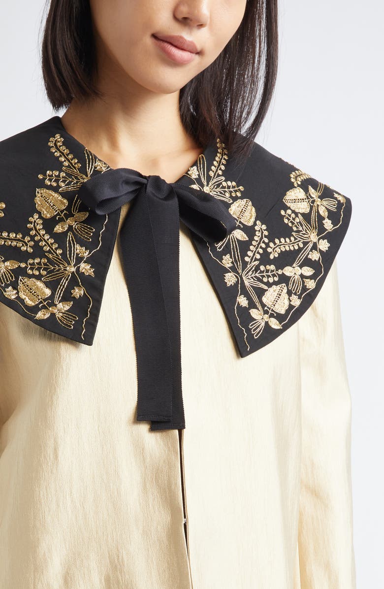 Bode Gilt Embroidered Collar Satin Jacket, Alternate, color, Gold Black