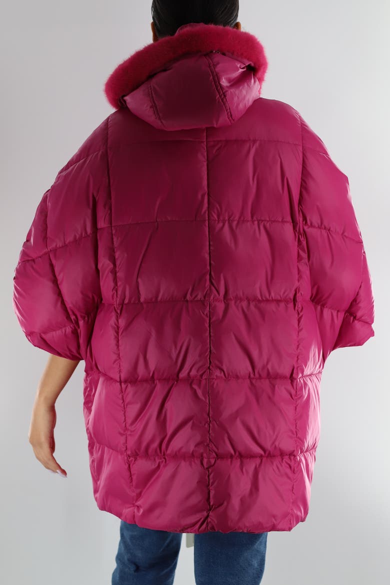 Puffer Jacket with Faux Fur Scarf, Alternate, color, Fuchsia