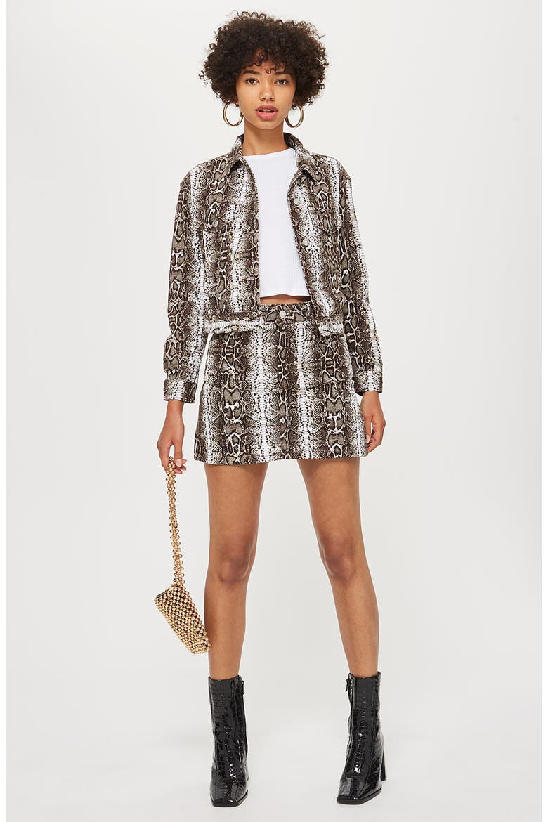 Snakeskin Print Denim Jacket, Alternate, color, WHITE MULTI