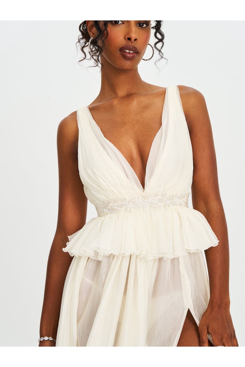 Calleigh Flare Beaded Belt Maxi Gown, Alternate, color, Silver-shiny off-white