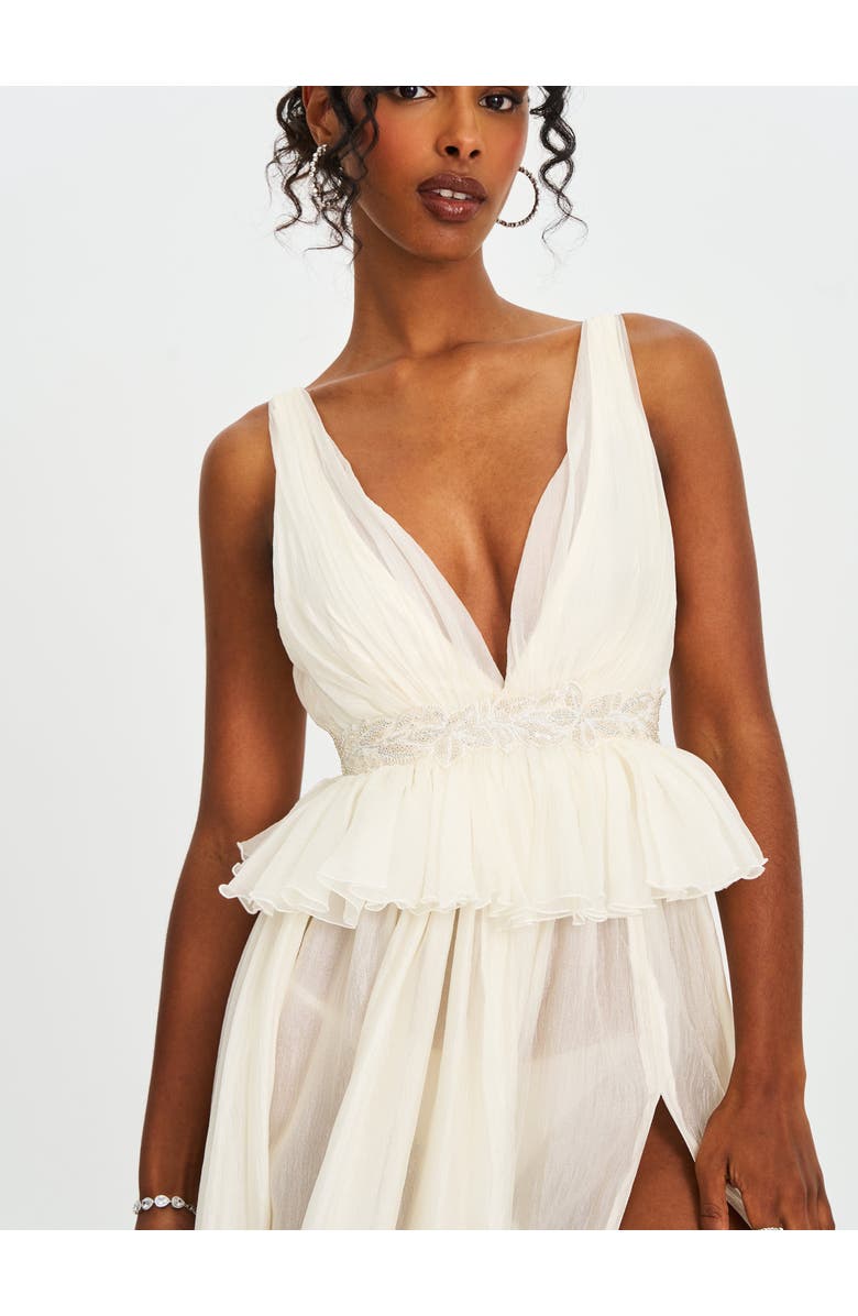 Miss Circle Calleigh Flare Beaded Belt Maxi Gown, Alternate, color, Silver-Shiny Off-White