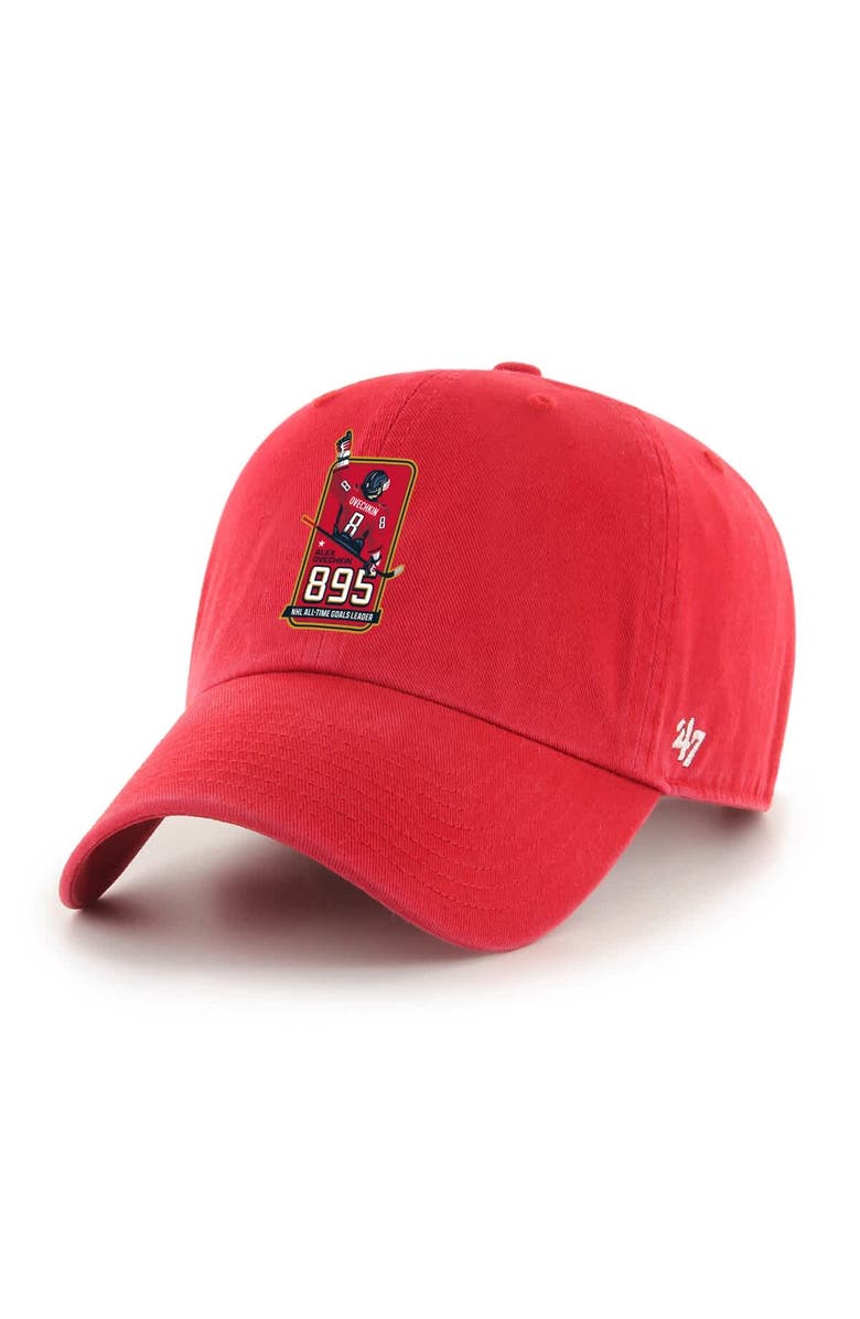 
47 Men
s 
47 Alexander Ovechkin Red Washington Capitals 895 Most Goals of All Time Clean Up Adjustable Hat, Alternate, color, Red