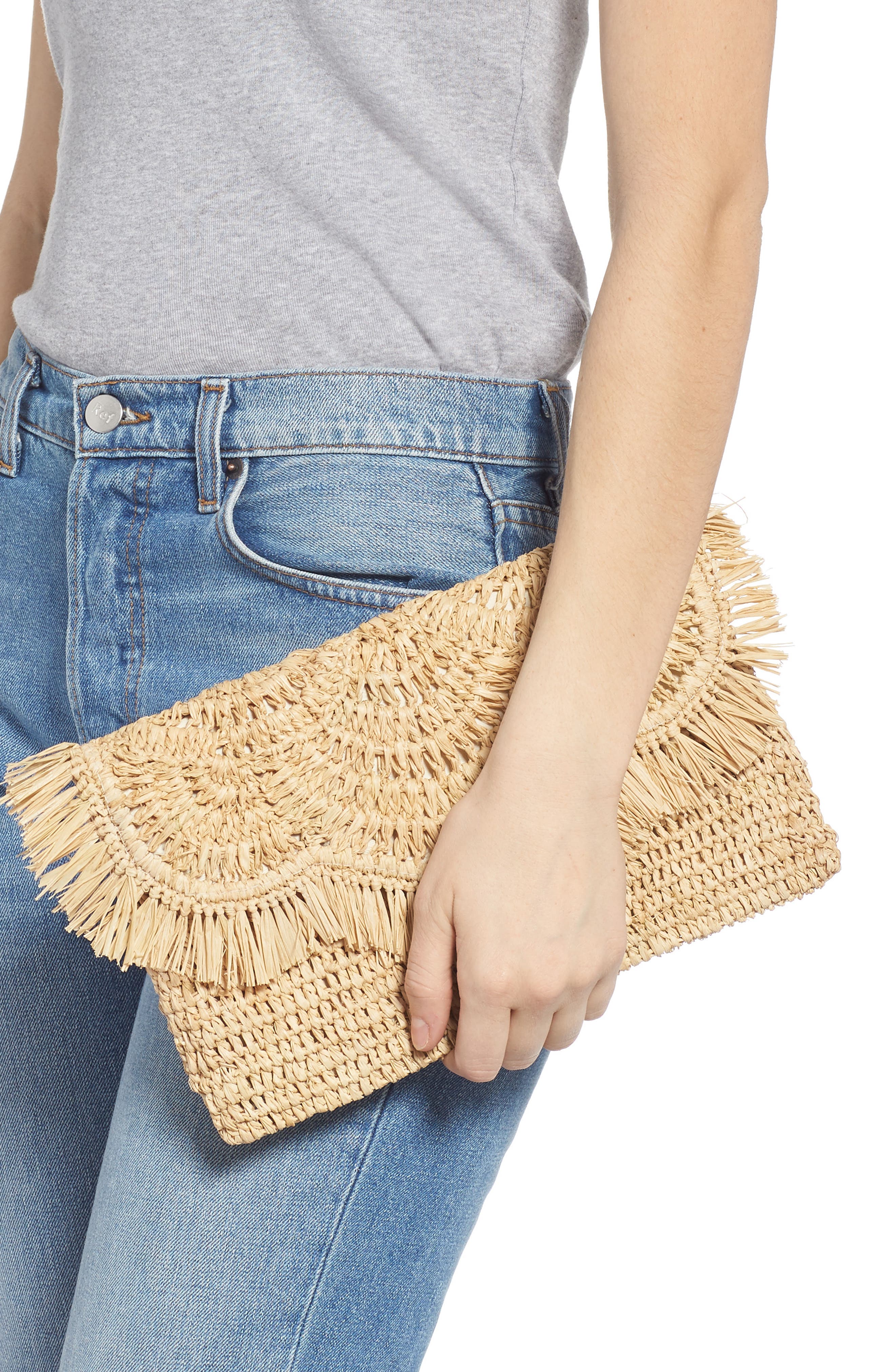 Nordstrom Woven Raffia Clutch, Alternate, color, 