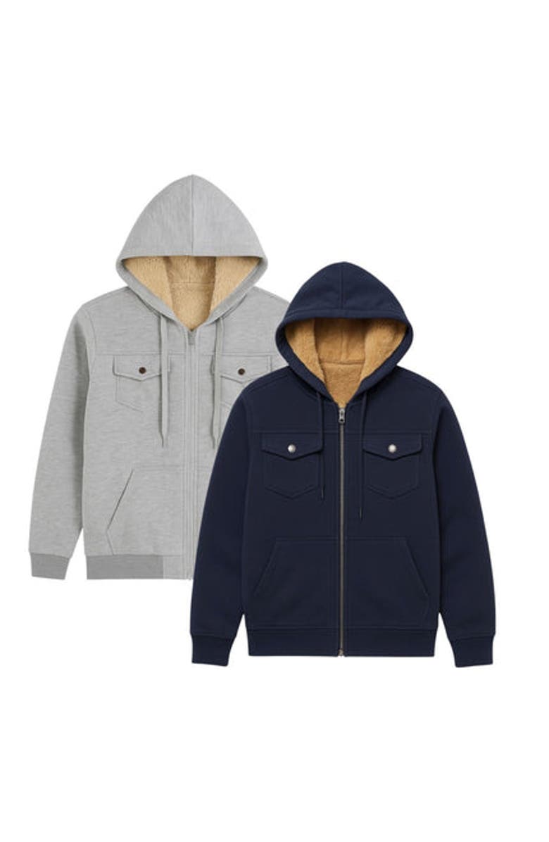 BenBen 2 Pack Mens Heavyweight Fur Lined Zip Hoodie Jacket, Main, color, Grey/Navy