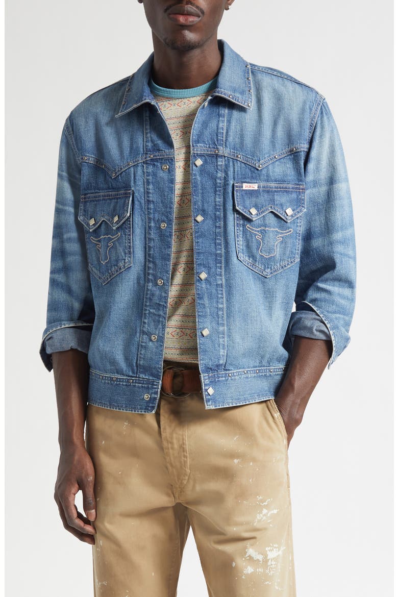 Studded Denim Snap-Up Shirt Jacket, Main, color, DILLON WASH