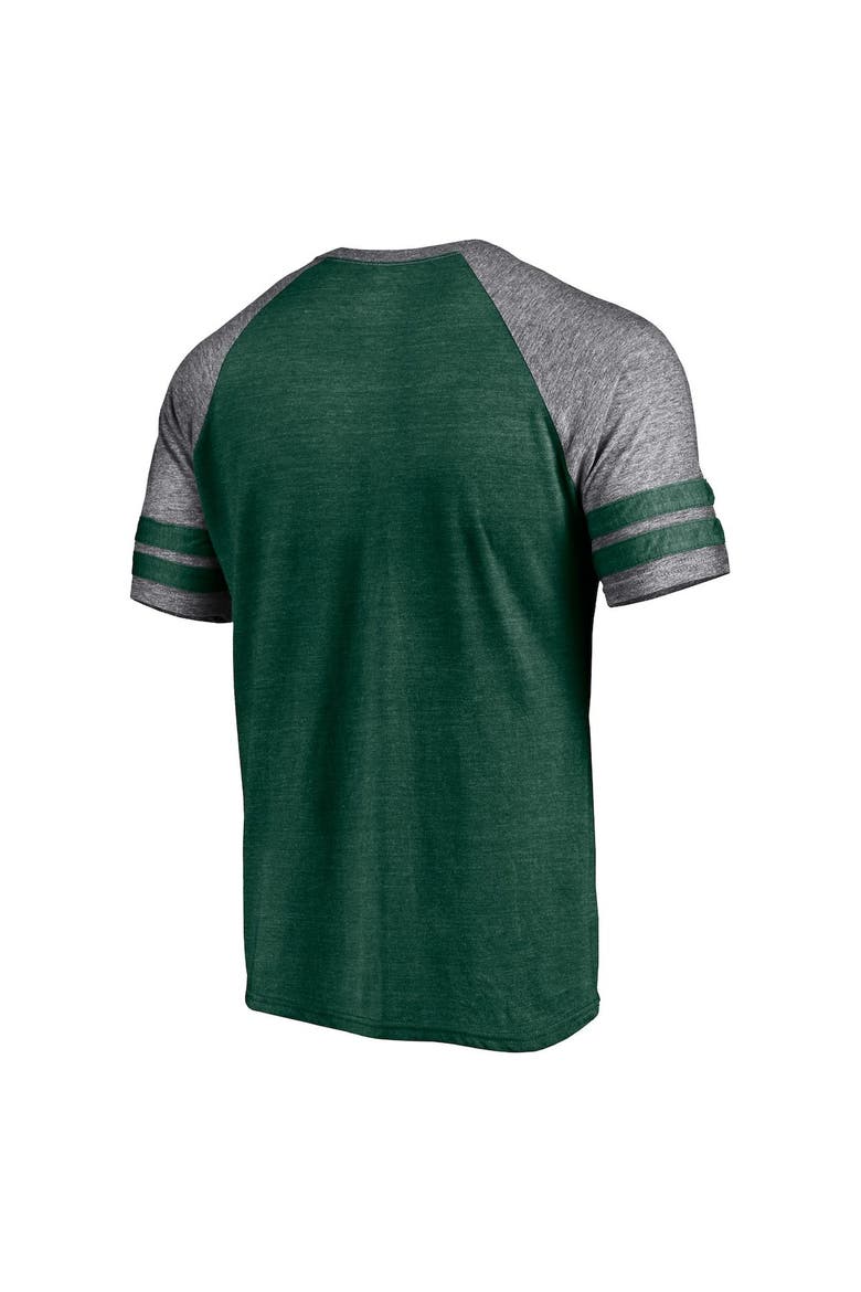 Men's Fanatics Branded Heather Green Oakland Athletics Utility Two-Stripe Raglan Tri-Blend T-Shirt, Alternate, color, Heather Green