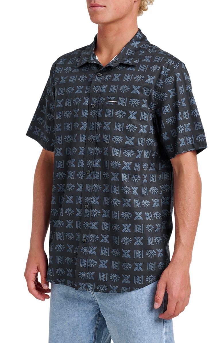 Quiksilver Stone Etch Classic Fit Short Sleeve Stretch Cotton Button-Up Shirt, Alternate, color,