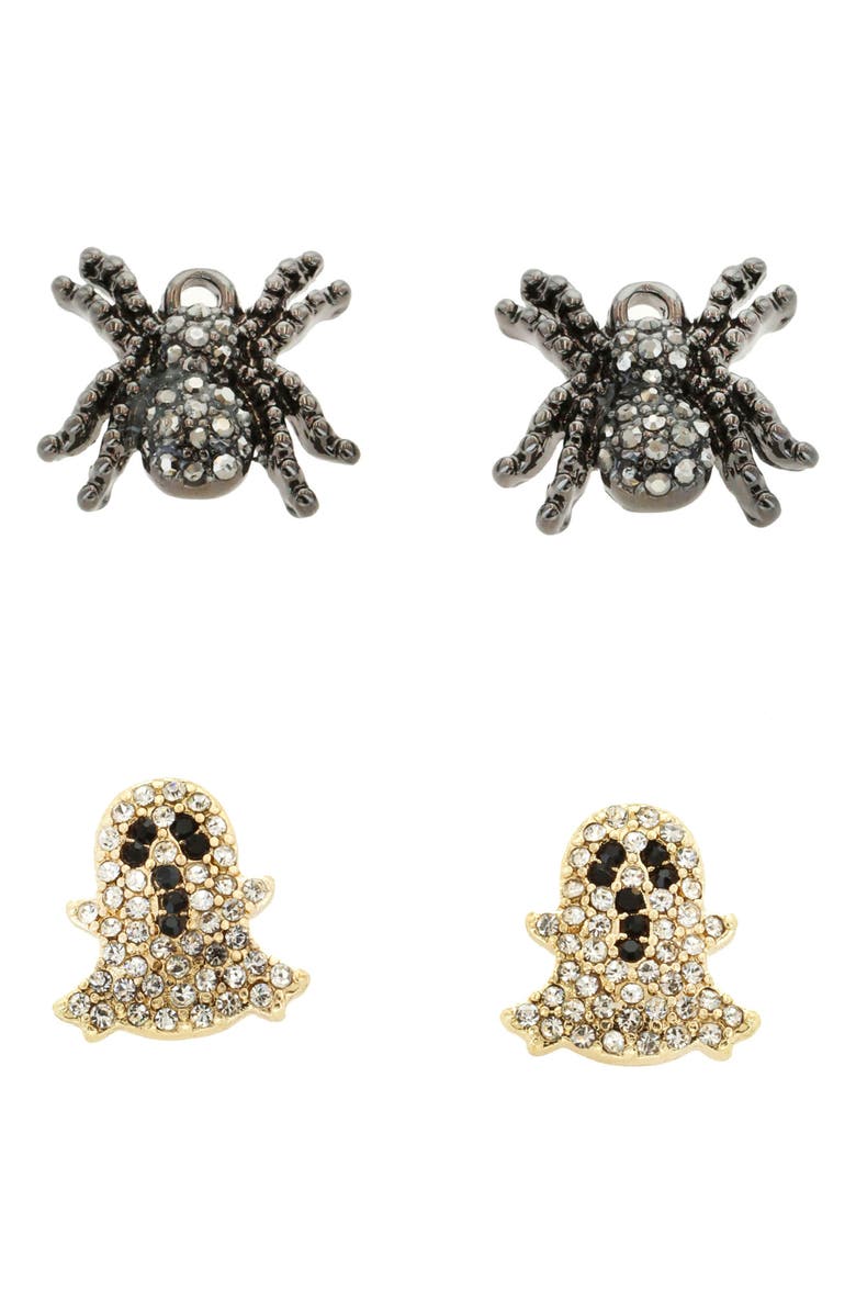 Panacea 2-Pack Crystal Spider & Ghost Stud Earrings, Main, color, Black