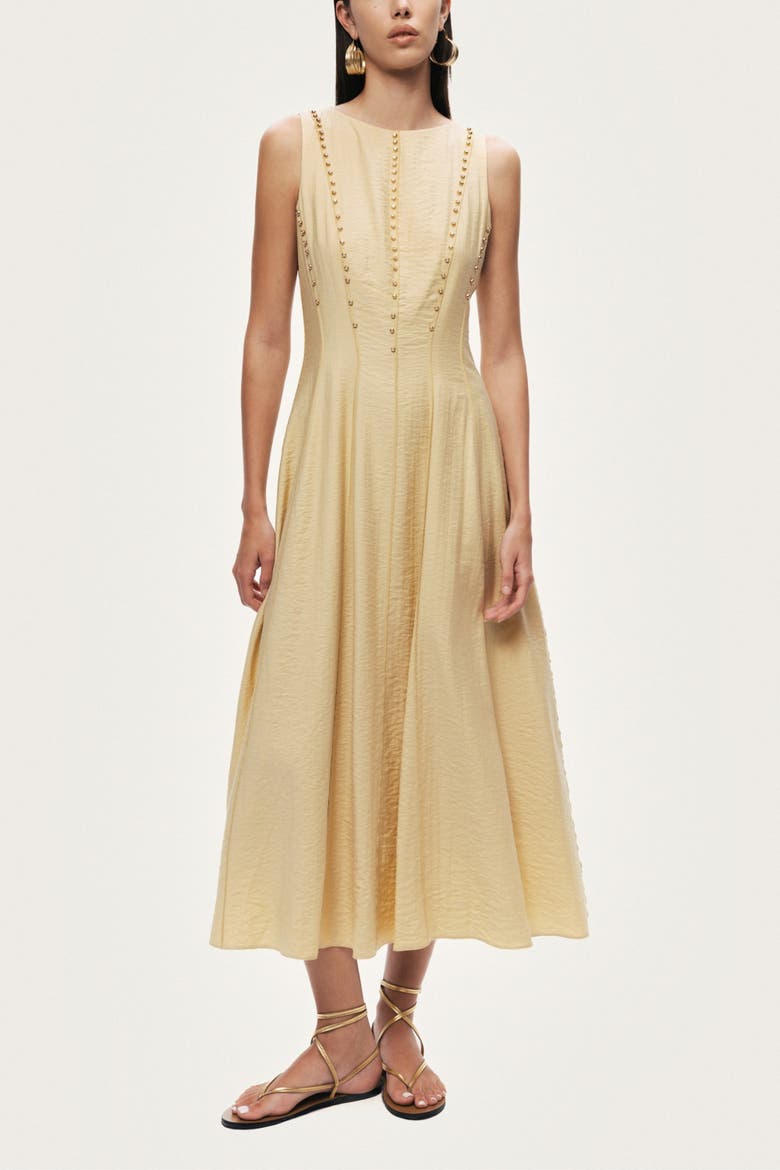 Sleeveless Textured Midi Dress, Main, color, Yellow