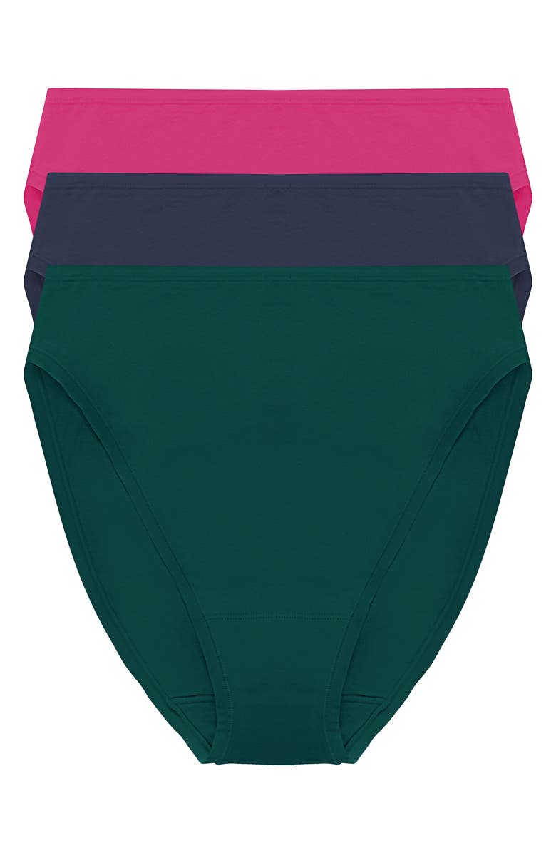 Natori Bliss Bare Assorted 3-Pack Stretch Cotton High Waist Briefs, Main, color, Elm/ Vintage Navy/ Sakura