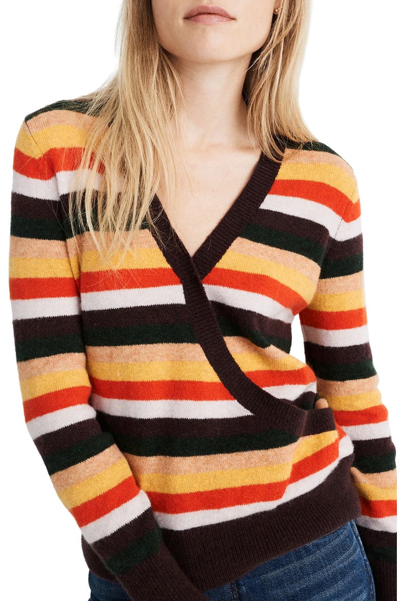 Wrap Front Stripe Pullover, Main, color, HEATHER PALM