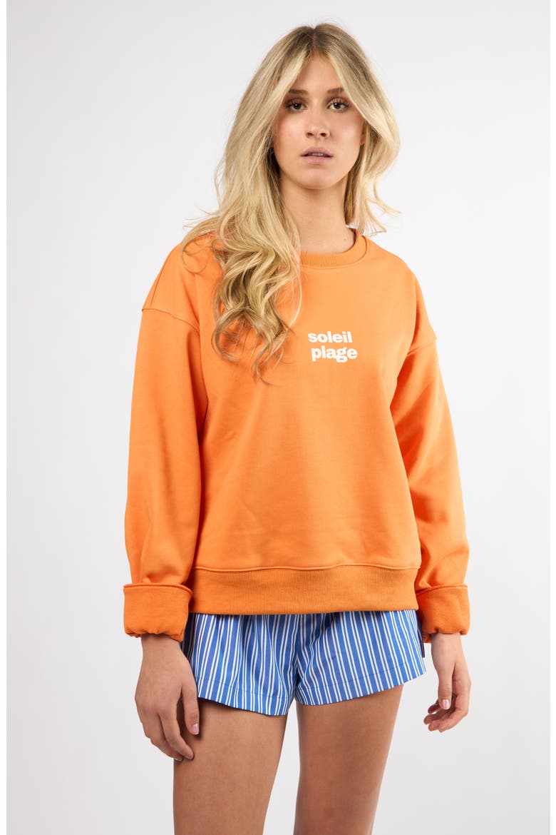 The Soleil Plage Cotton Graphic Sweatshirt, Alternate, color, ORANGE