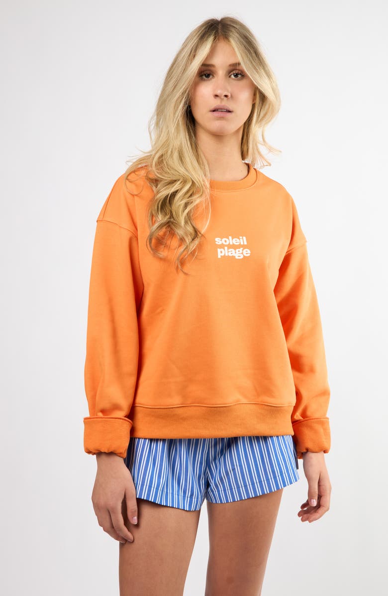Viens Avec Moi The Soleil Plage Cotton Graphic Sweatshirt, Alternate, color, Orange