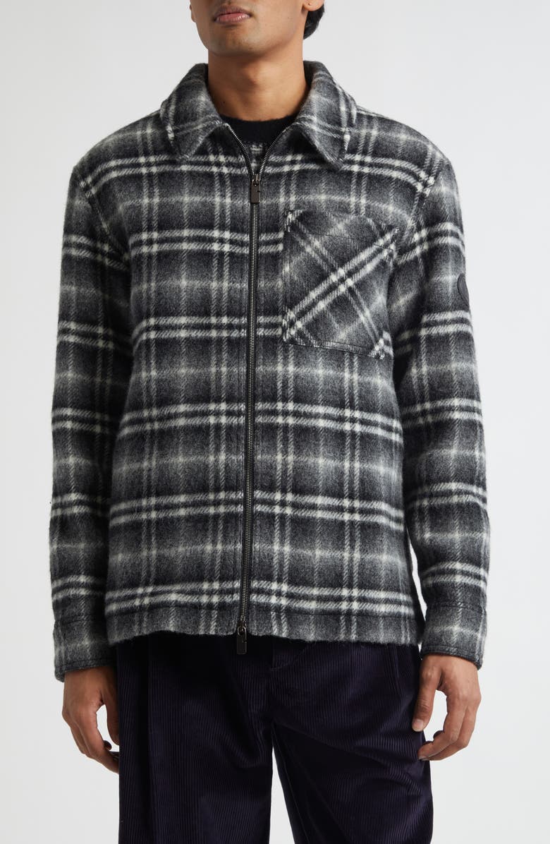 Burberry Oran Plaid Wool Overshirt, Main, color, Chess Black/ Bass Grey