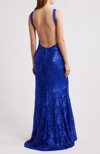 Royal Sequin Side Slit Gown