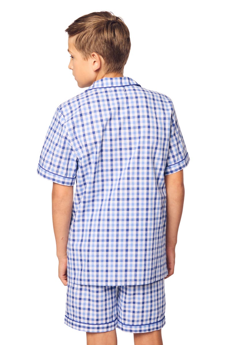Petite Plume Kids' Gingham Cotton Blend Twill Two-Piece Short Pajamas, Alternate, color, Blue