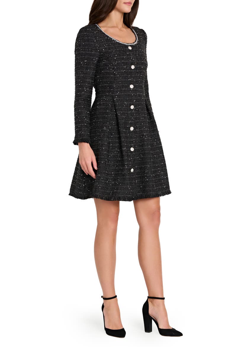 Metallic Tweed Long Sleeve Dress, Alternate, color, BLACK