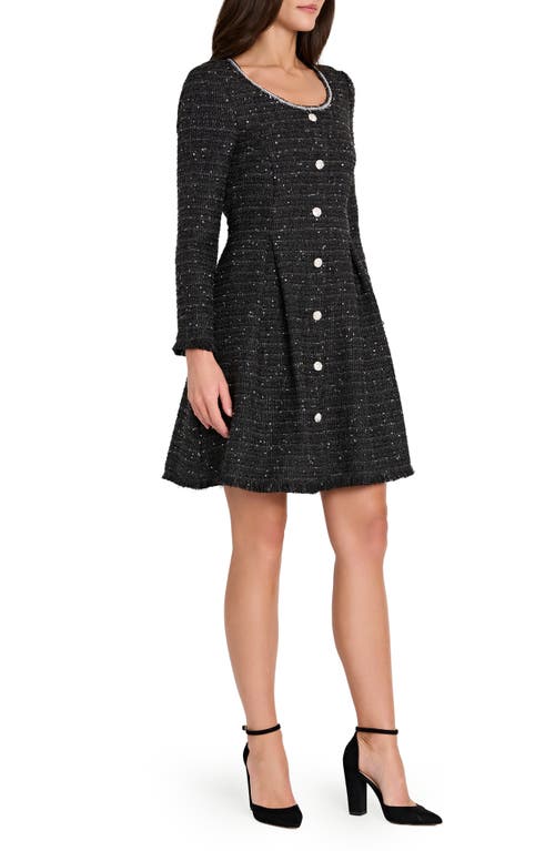 Tahari Asl Metallic Tweed Long Sleeve Dress In Black