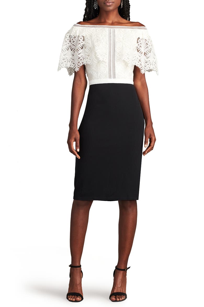Lace Bodice Mixed Media Cocktail Dress, Main, color, IVORY/ BLACK
