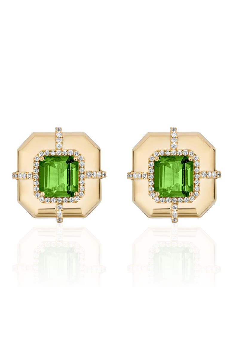 Diamond & Semiprecious Stone Stud Earrings, Alternate, color, BRIGHT GREEN