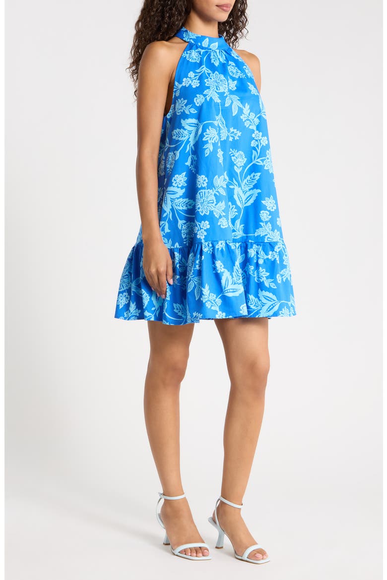 Della Floral Print Ruffle Hem Sleeveless Minidress, Alternate, color, BLUES