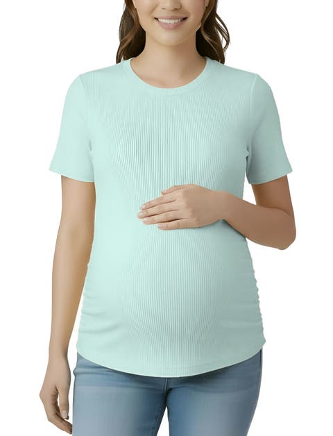 Women's Crew Neck Side-Ruched Maternity Short Sleeve Top