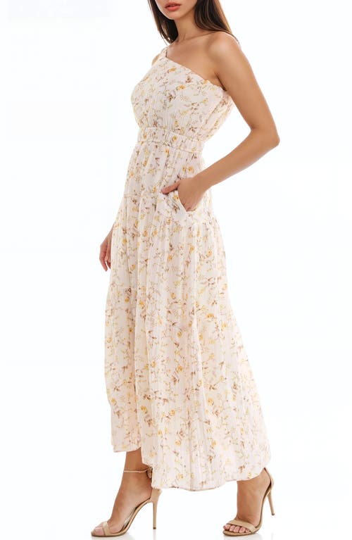 Socialite One-shoulder Tiered Midi Dress In Yellow/taupe