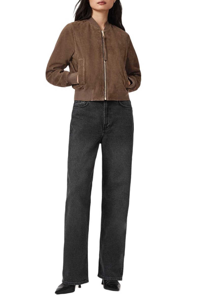 AllSaints Orten Suede Bomber Jacket, Alternate, color, Mocha Brown