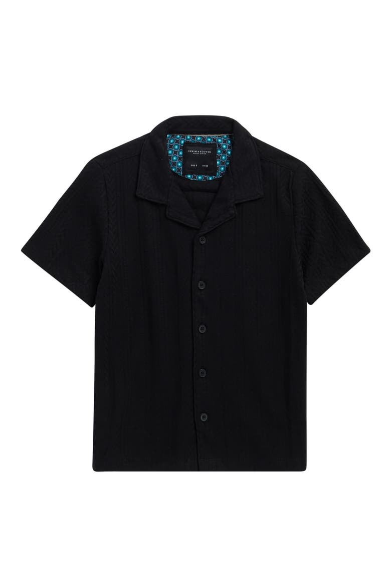 Kids' Textured Stripe Camp Shirt, Main, color, BLACK